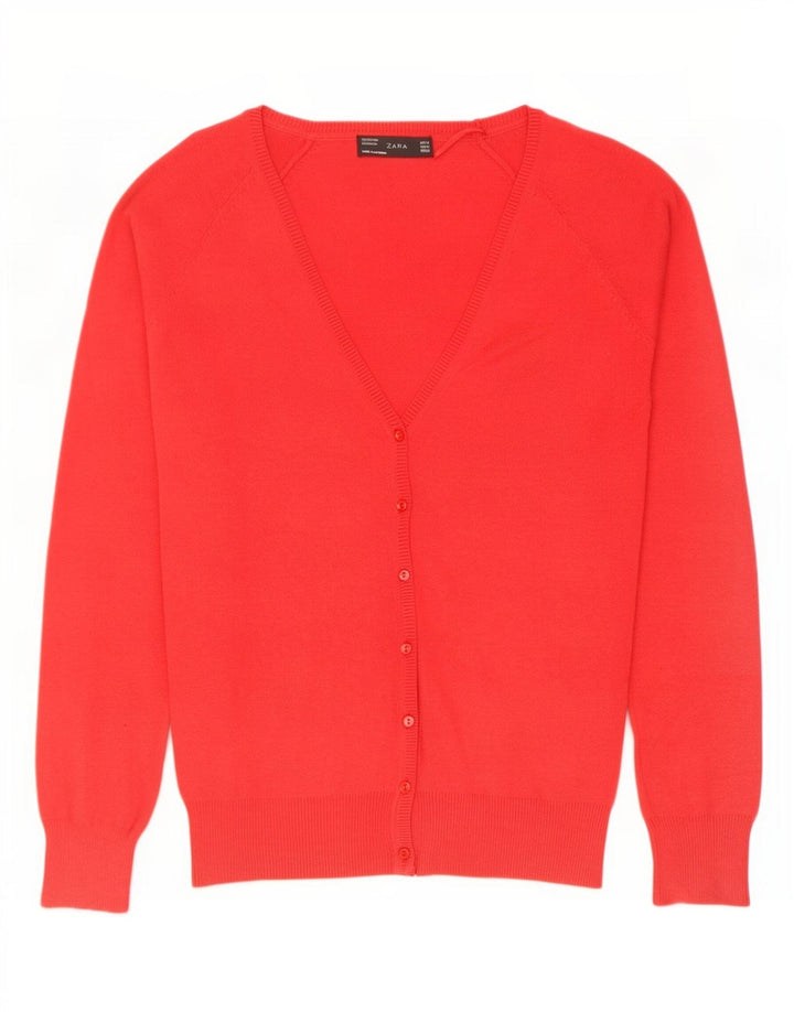 Zara Cardigan Femme Pull UK 12 Coton Rouge Moyen