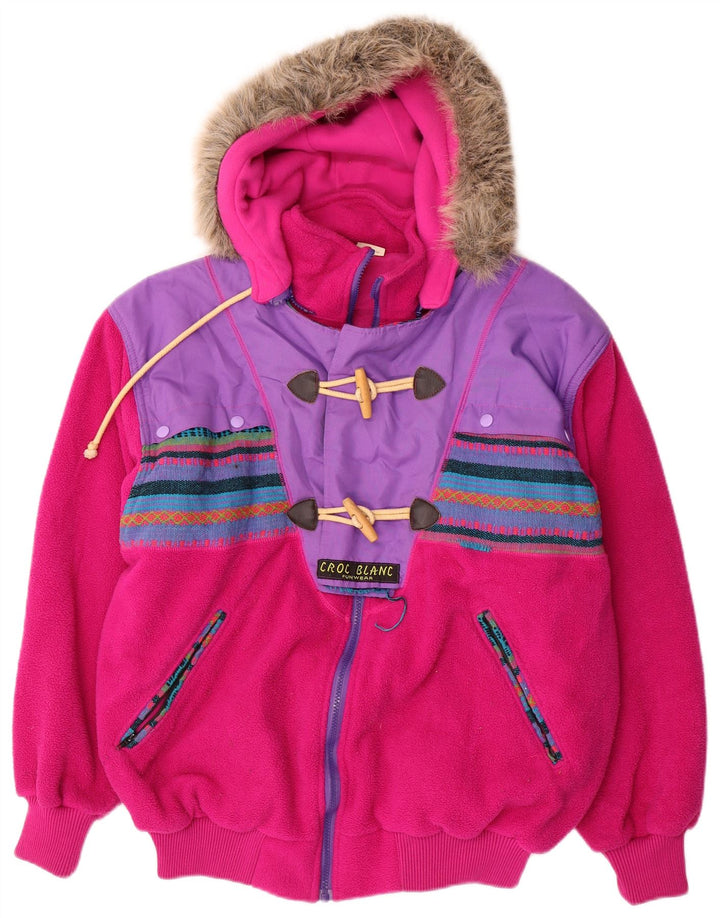 vintage Femme Veste coupe-vent à capuche surdimensionnée UK 14 Rose Moyen