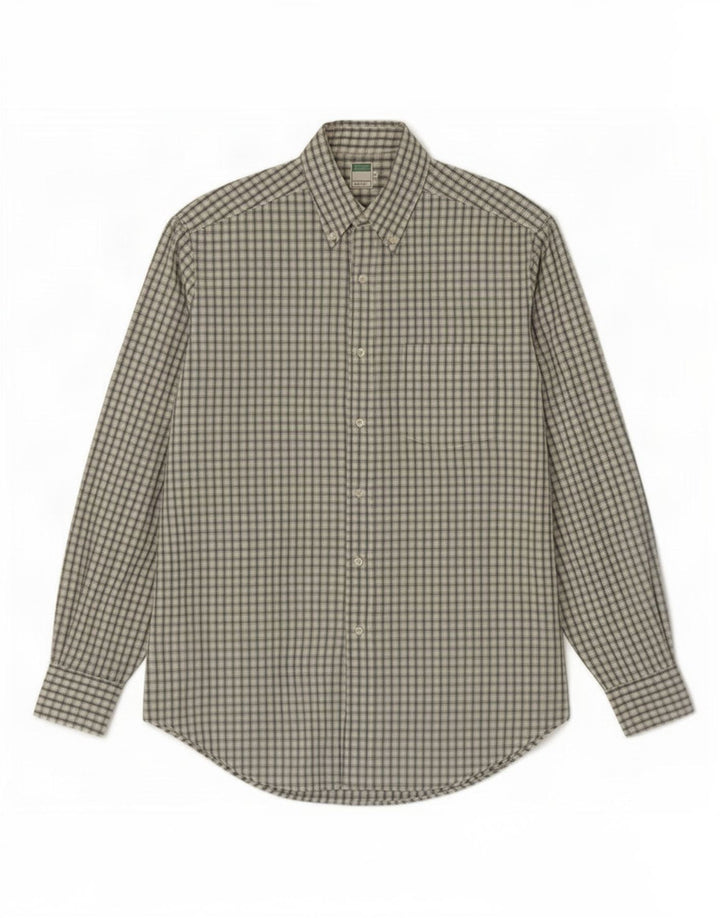 Benetton Chemise Homme Vert Moyen Carreaux Coton