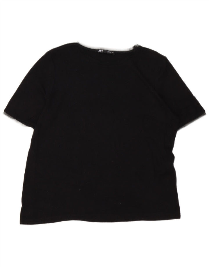 Zara Femme T-Shirt Top UK 12 Medium Noir Viscose
