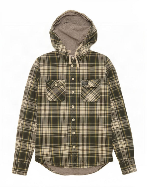 Superdry Chemise à Capuche Lumberjack Flannel Homme Vert Moyen à Carreaux en Coton