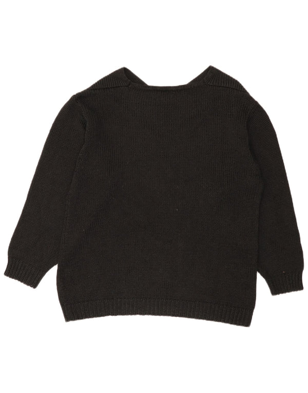 vintage Femme V-Col Jumper Pull UK 14 Moyen Noir Coton