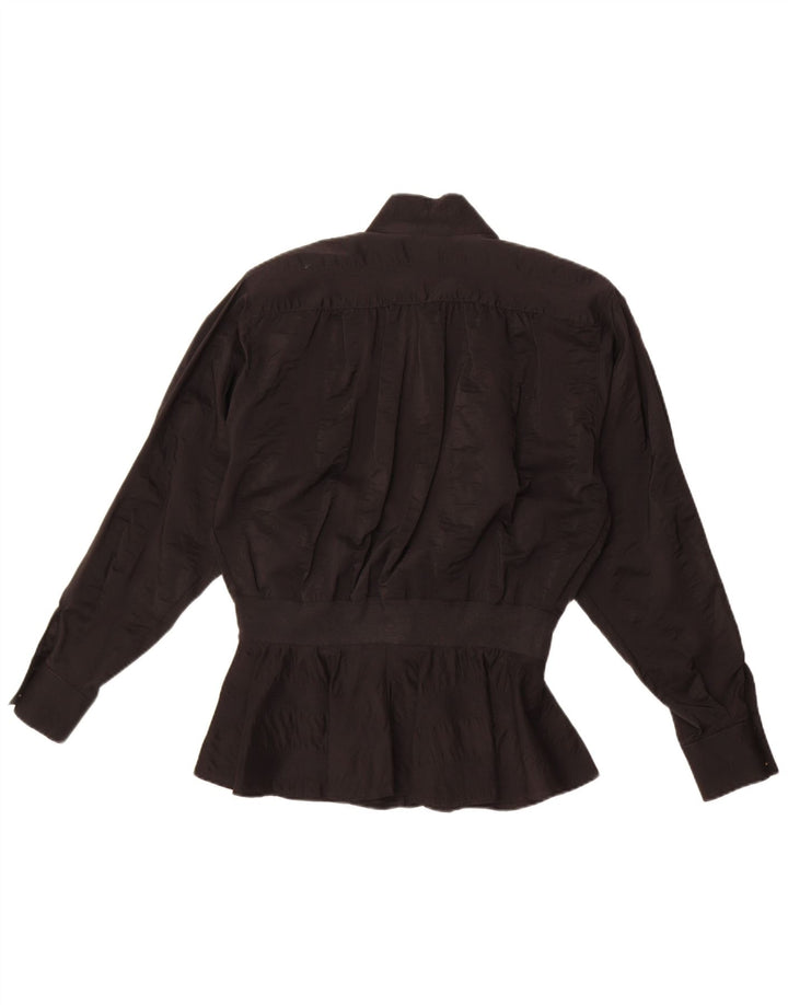 vintage Femme Chemise Blouse UK 18 XL Acétate Noir