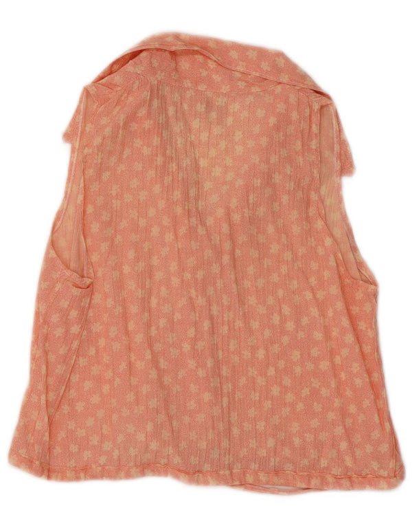 vintage Womens Crop Chemise sans manches Blouse UK 10 Petit Orange Floral