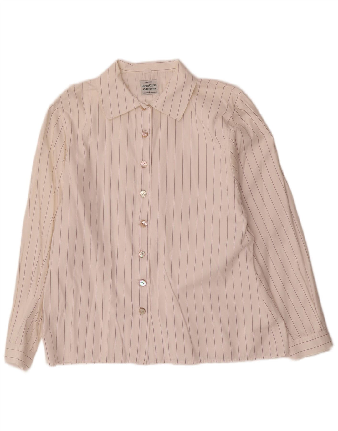 Benetton Chemise Femme UK 16 Large Blanc Rayé