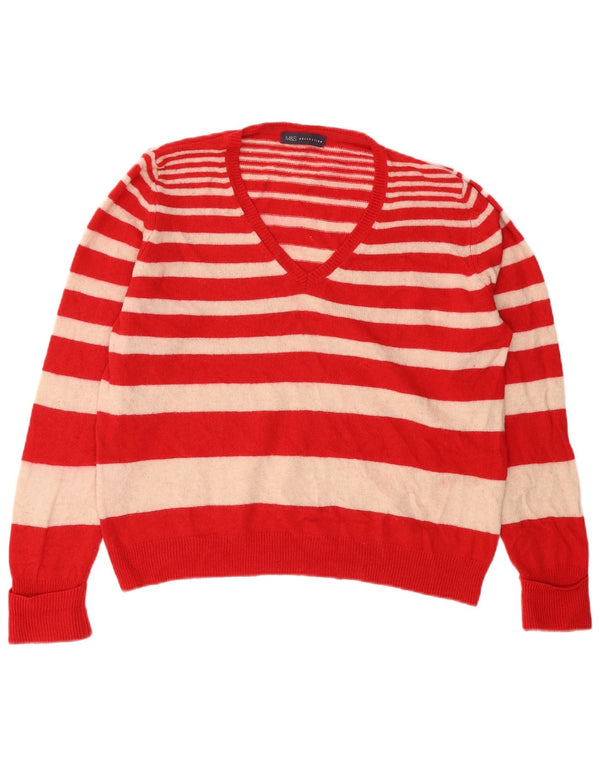Marks & Spencer Pull col en V pour femme UK 18 XL Laine rayée rouge