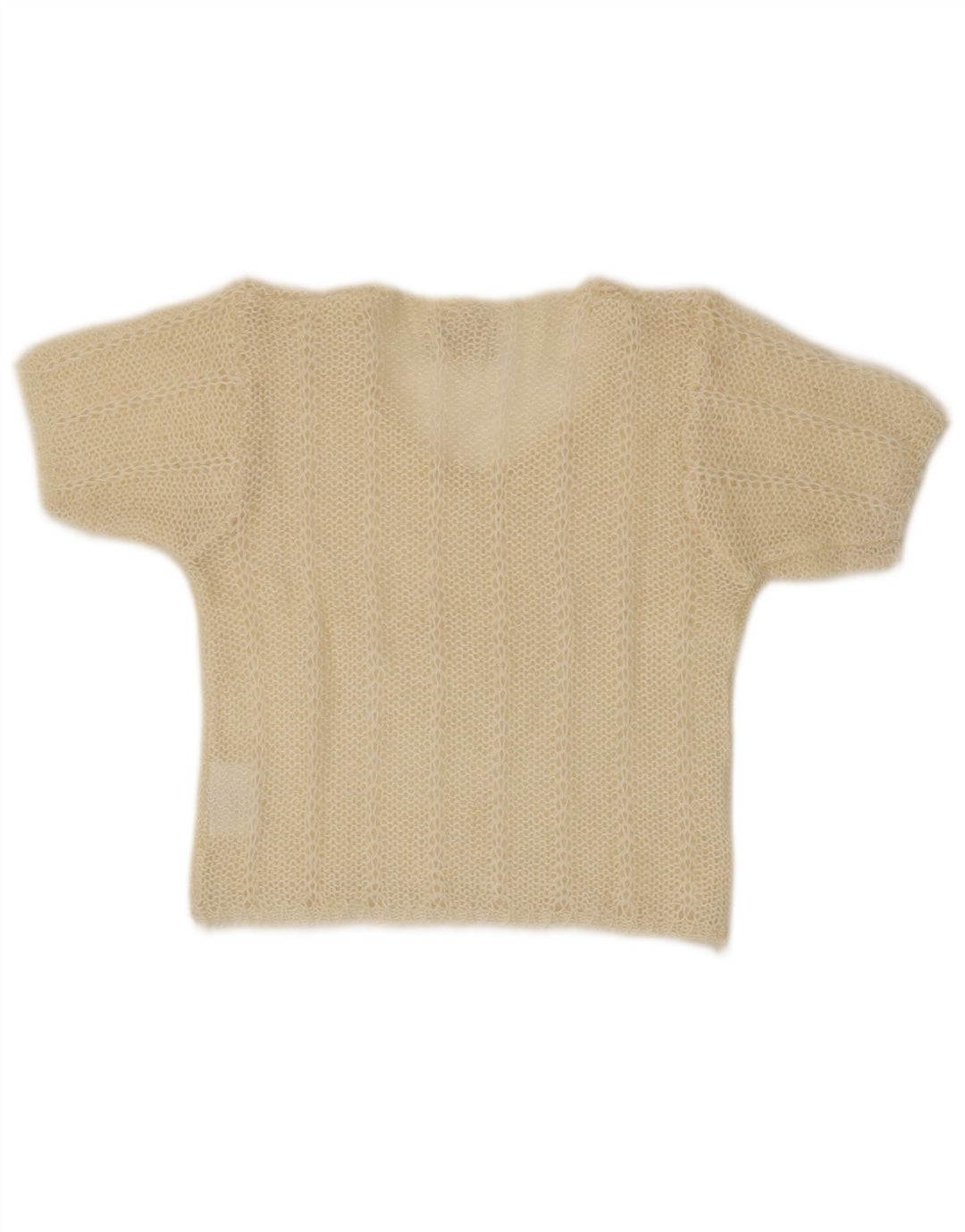VINTAGE Femmes Crop Boat Neck Jumper Pull UK 12 Beige Moyen