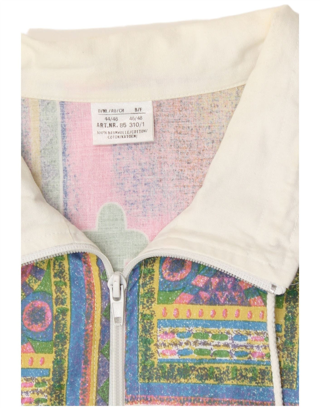 vintage Mens Abstract Pattern Survêtement Top Jacket EU 44/46 Petit Blanc