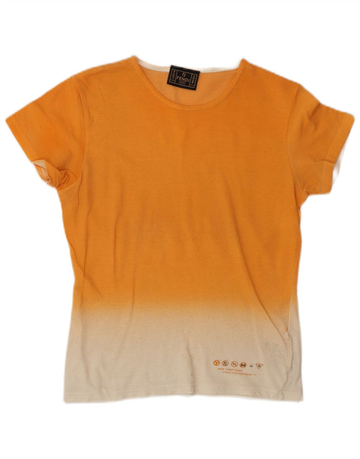 FENDI Femme T-Shirt Top IT 44 Coton Colorblock Orange Moyen