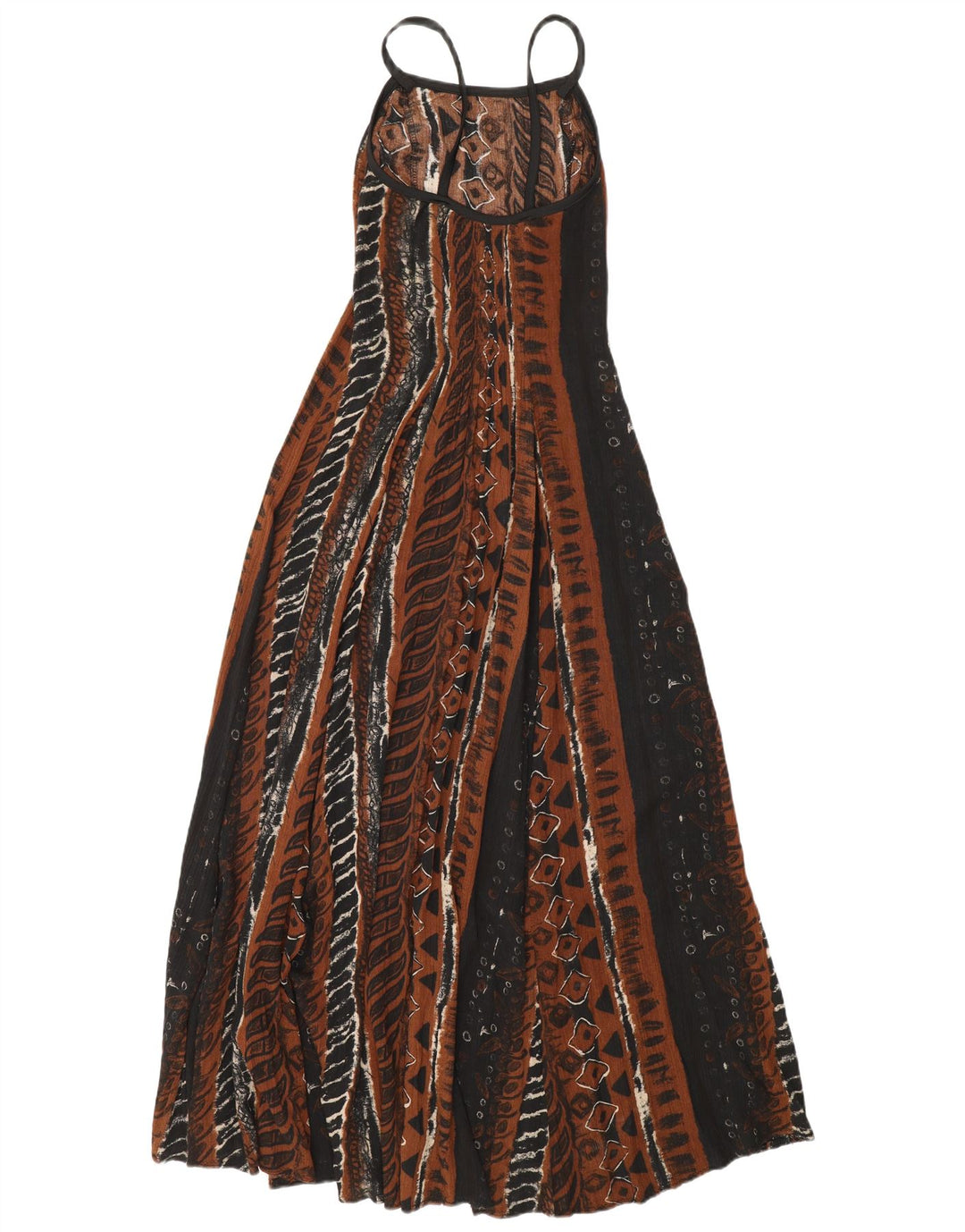 vintage Femme Robe Maxi Sans Manches UK 12 Viscose Géométrique Brun Moyen