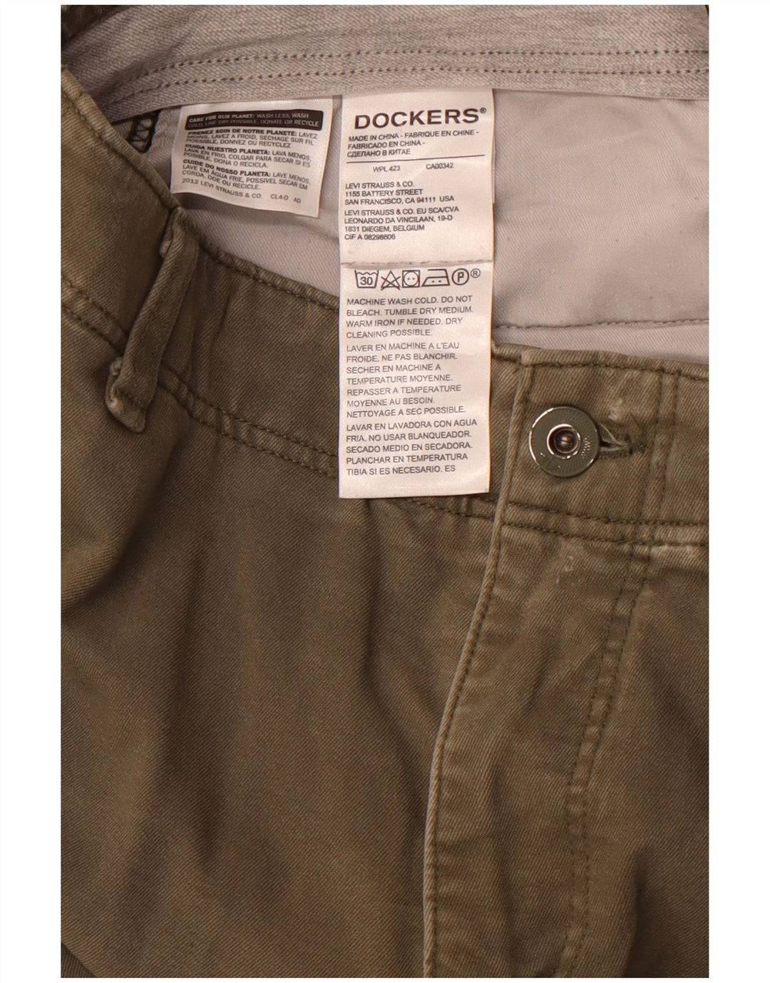 DOCKERS Pantalon Chino Slim Homme W34 L32 Kaki Coton