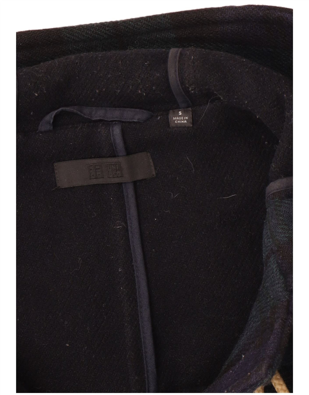 Uniqlo Duffle Coat à capuche pour homme UK 36 Petit carreaux bleu marine