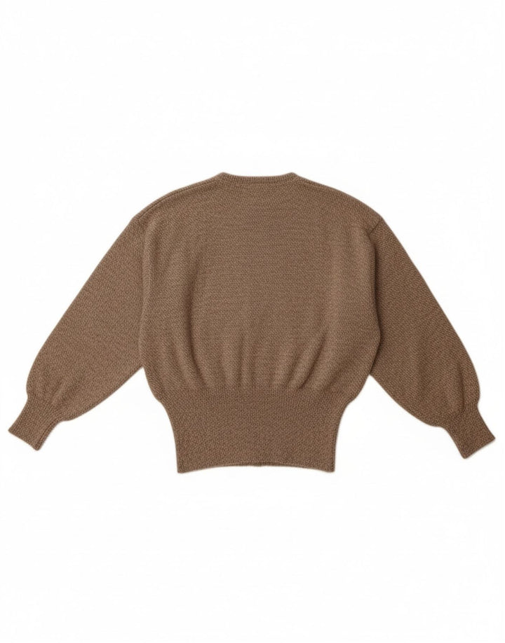 vintage Femme Crew Neck Jumper Pull UK 14 Laine Brun Moyen