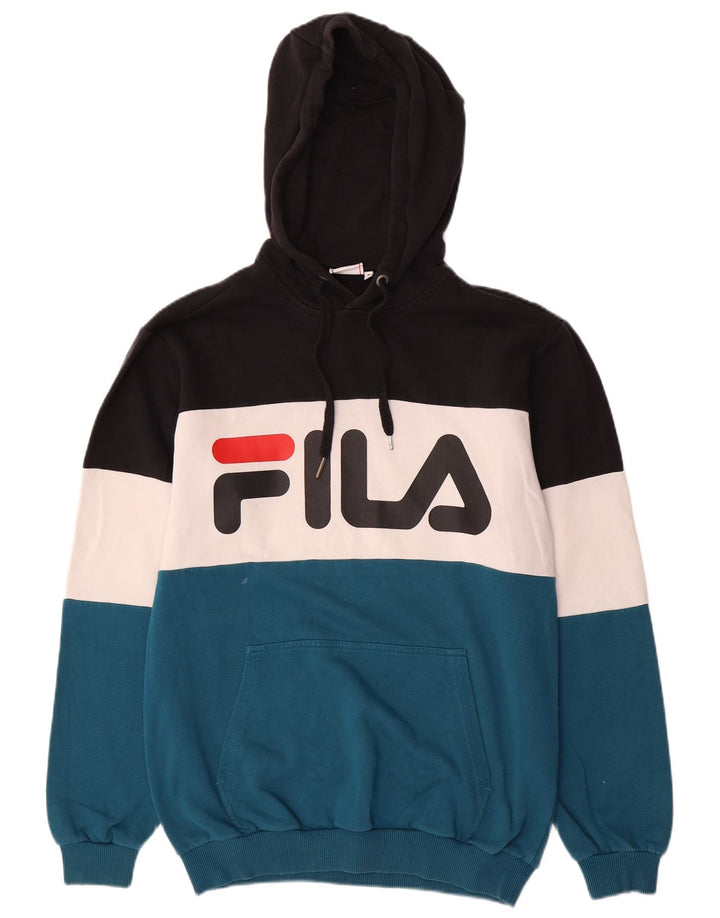 Fila Pull à capuche pour homme en coton multicolore color block Small
