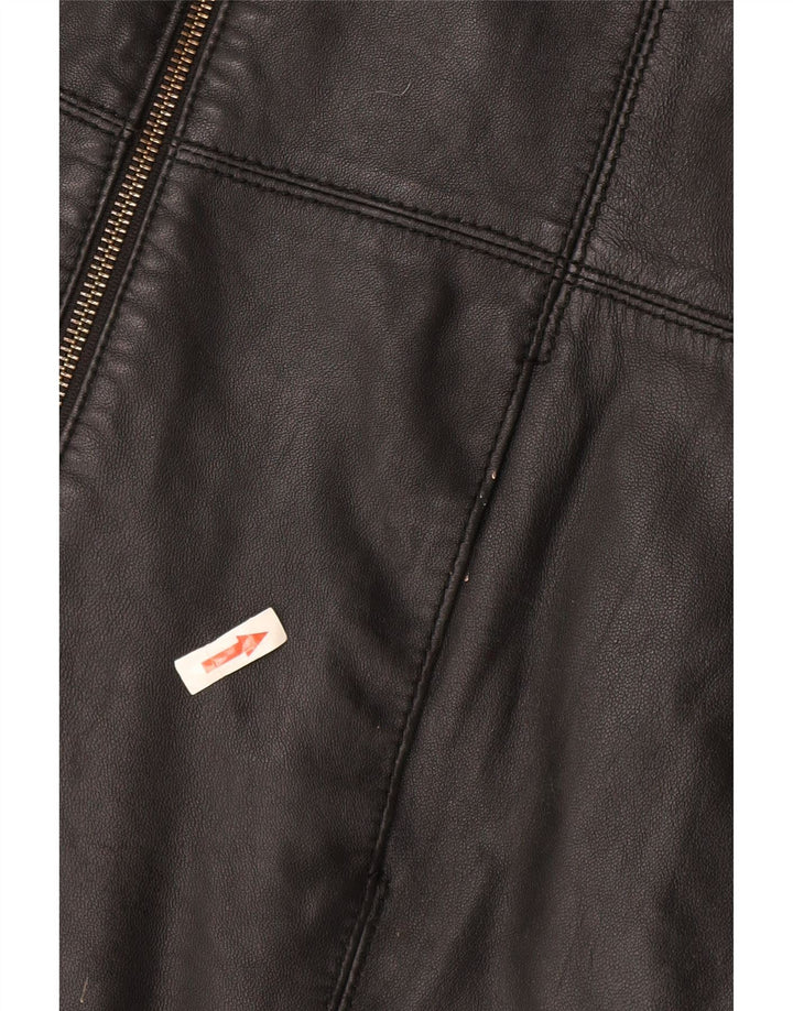 Tommy Hilfiger Manteau en cuir pour femme UK 16 Grand cuir noir