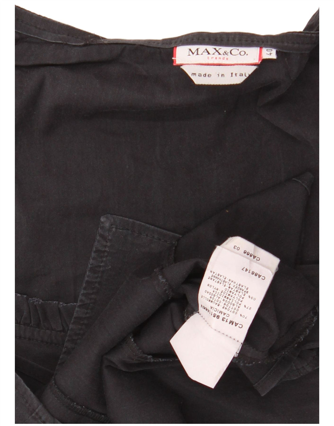 MAX & CO. Chemisier court à volants sur le devant pour femme IT 40 Petit coton noir