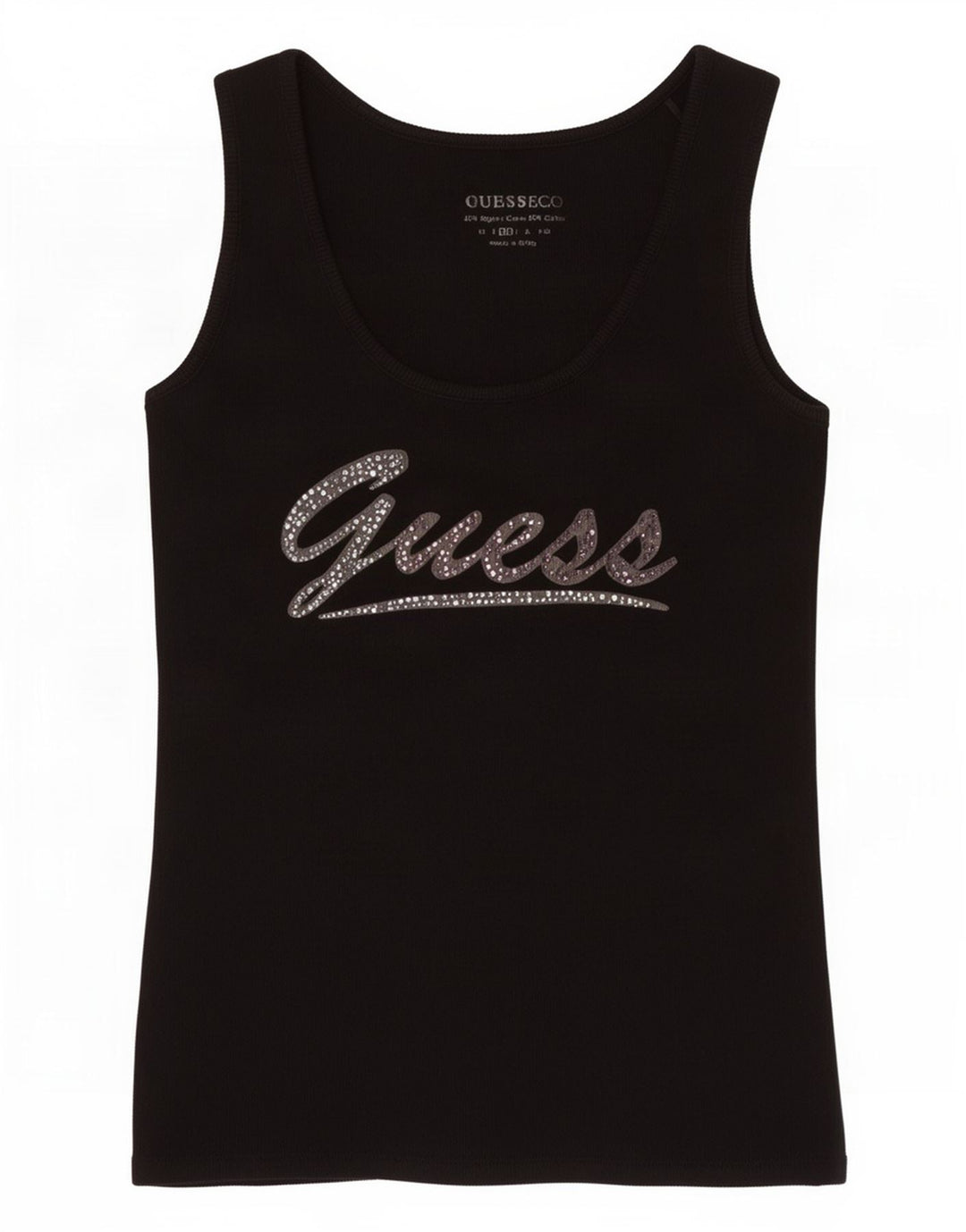 Guess Débardeur Graphique Femme UK 12 Coton Noir Moyen