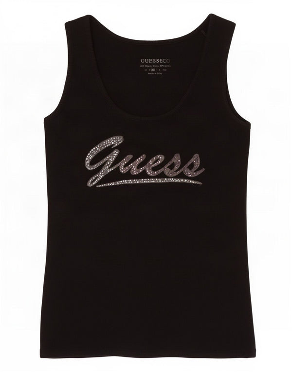 Guess Débardeur Graphique Femme UK 12 Coton Noir Moyen