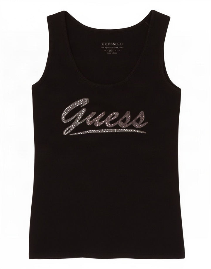 Guess Débardeur Graphique Femme UK 12 Coton Noir Moyen