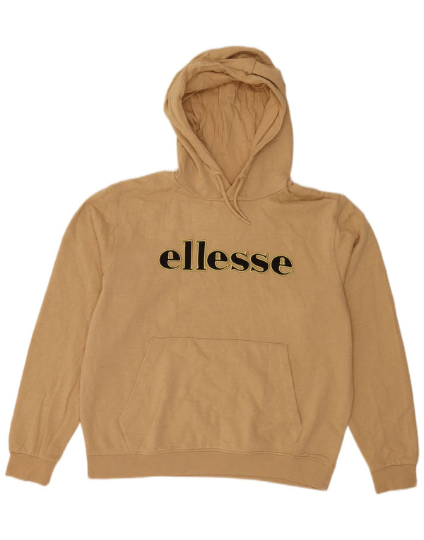 Ellesse Pull à capuche graphique pour homme en coton beige Large