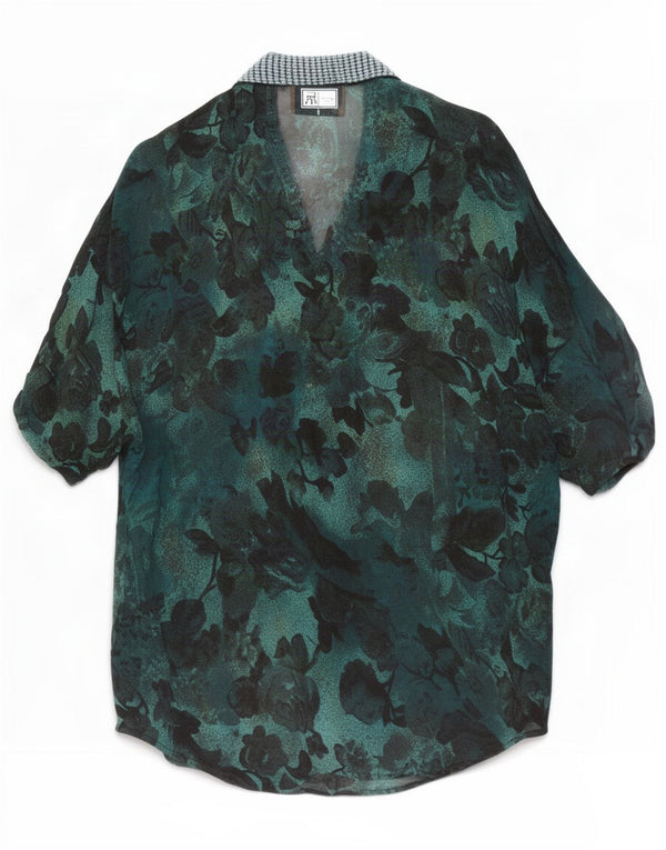 vintage Femme Chemise à manches courtes Blouse UK 14 Moyen Vert Floral