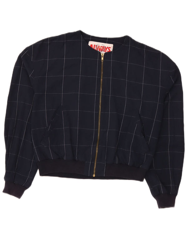 Veste Bomber Femme Vintage IT 52 2XL Bleu Marine Check Viscose