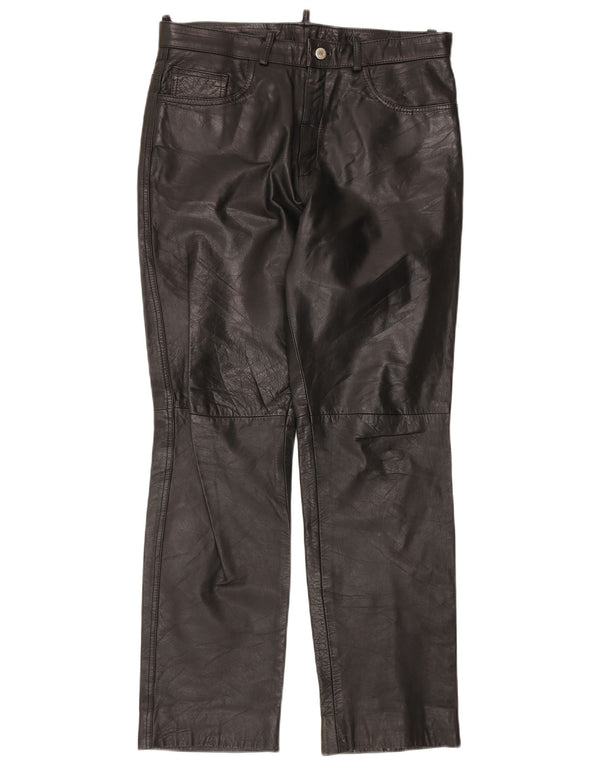 Pantalon en cuir droit homme vintage IT 50 Large W34 L30 Noir