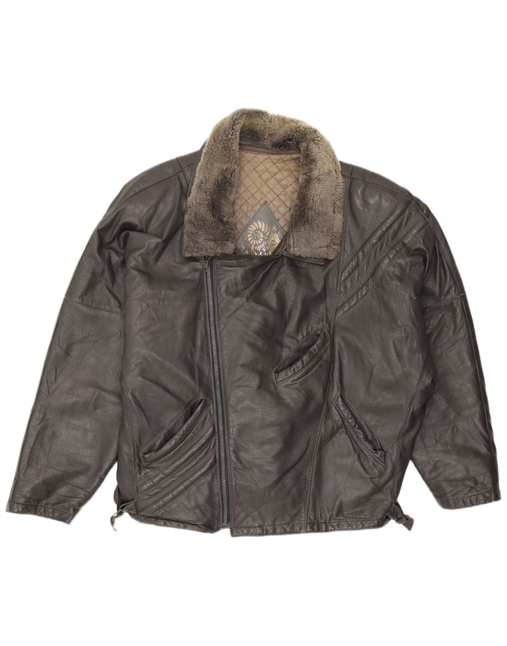 veste biker en cuir homme vintage UK 40 Grand cuir noir