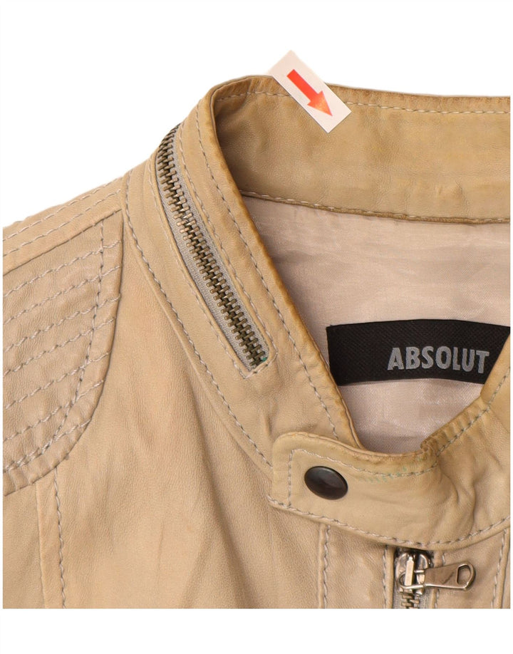 veste en cuir femme vintage UK 16 Grand cuir beige