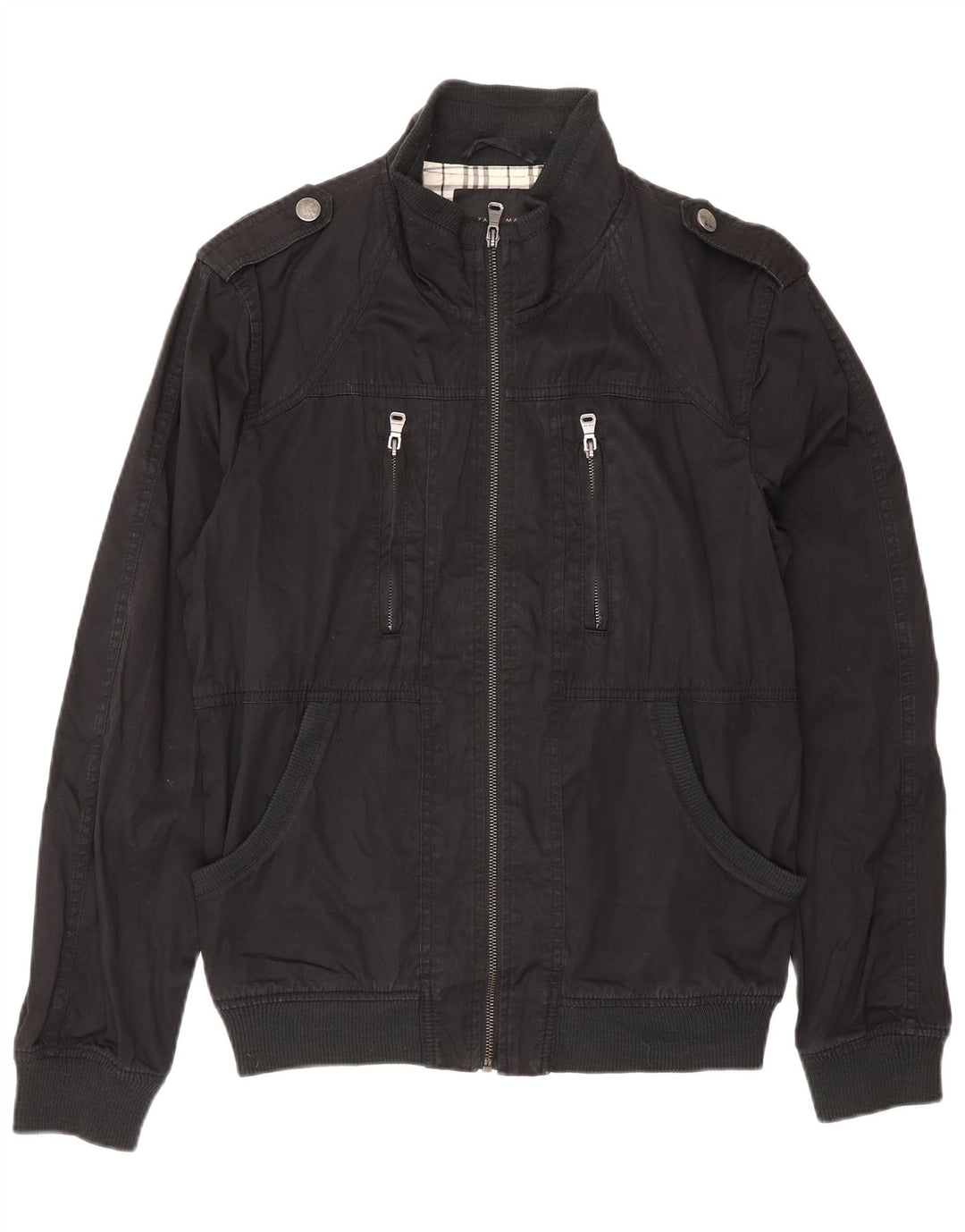 Zara Veste Bomber Militaire Homme UK 38 Coton Noir Moyen