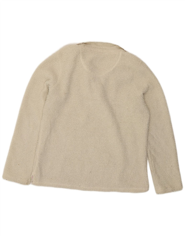 Crew Clothing Pull polaire à col boutonné pour femme UK 14 Large Blanc Polyester