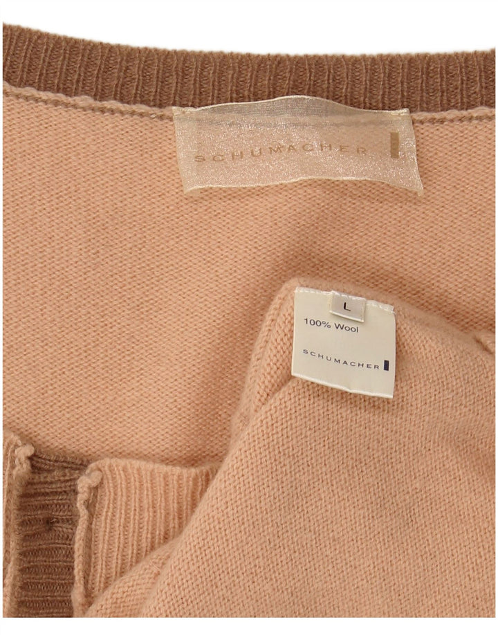 SCHUMACHER Pull cardigan court sans manches pour femme UK 14 Grande laine rose