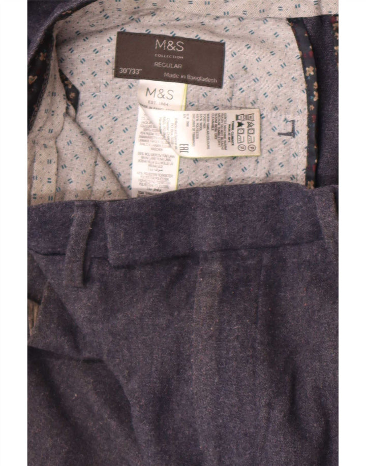 Marks & Spencer Pantalon de Costume Droit Homme W30 L27 Laine Bleu Marine