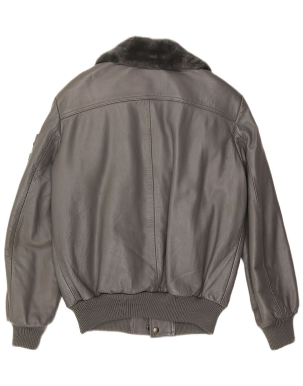 Veste en cuir Bomber homme vintage EU 52 XL cuir gris