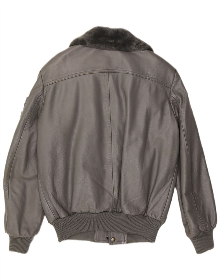 Veste en cuir Bomber homme vintage EU 52 XL cuir gris