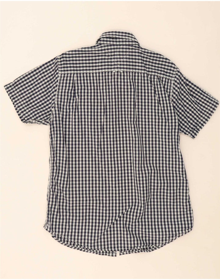 TOMMY HILFIGER Mens Short Sleeve Shirt Large Navy Blue Check