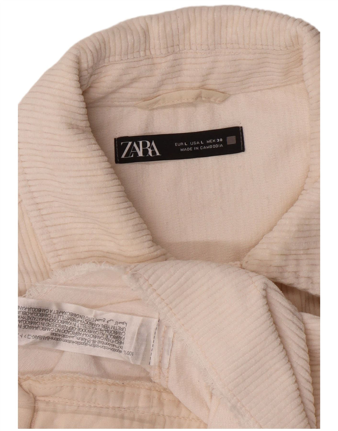 ZARA Veste surdimensionnée en velours côtelé pour femme UK 16 Grand coton blanc cassé