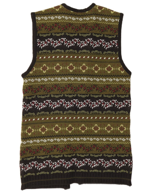 vintage Femmes Longline Sans Manches Cardigan Pull UK 12 Vert Moyen