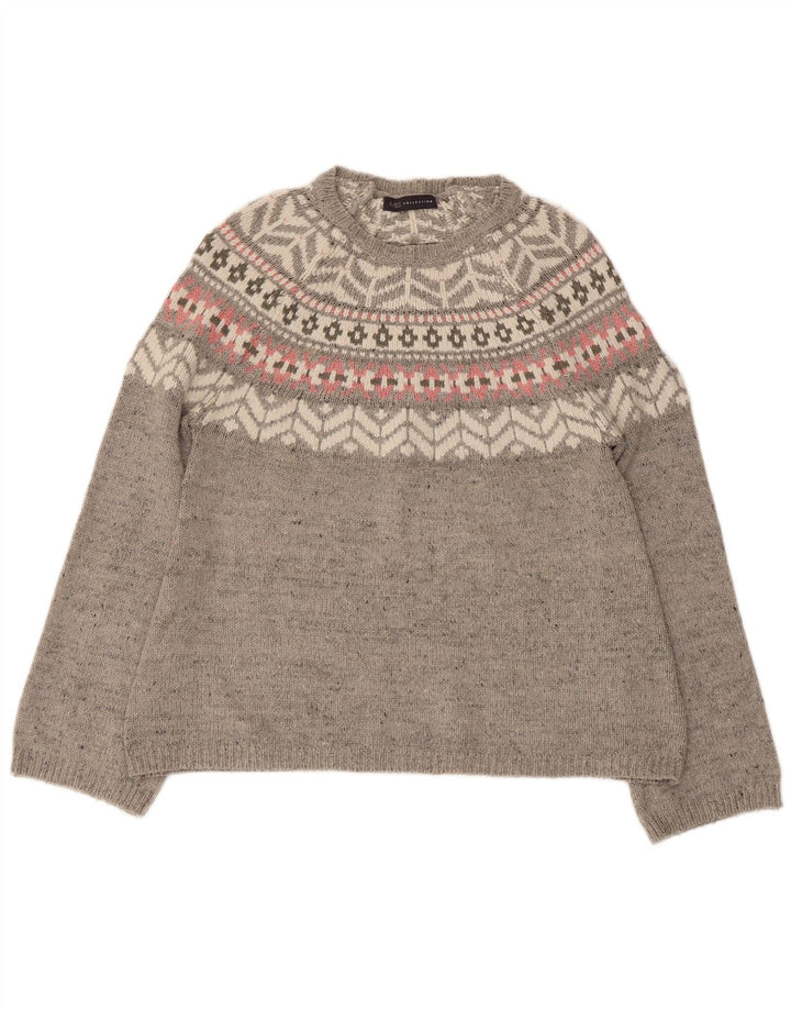 Marks & Spencer Pull col bateau pour femme UK 12 Gris moyen Fair Isle