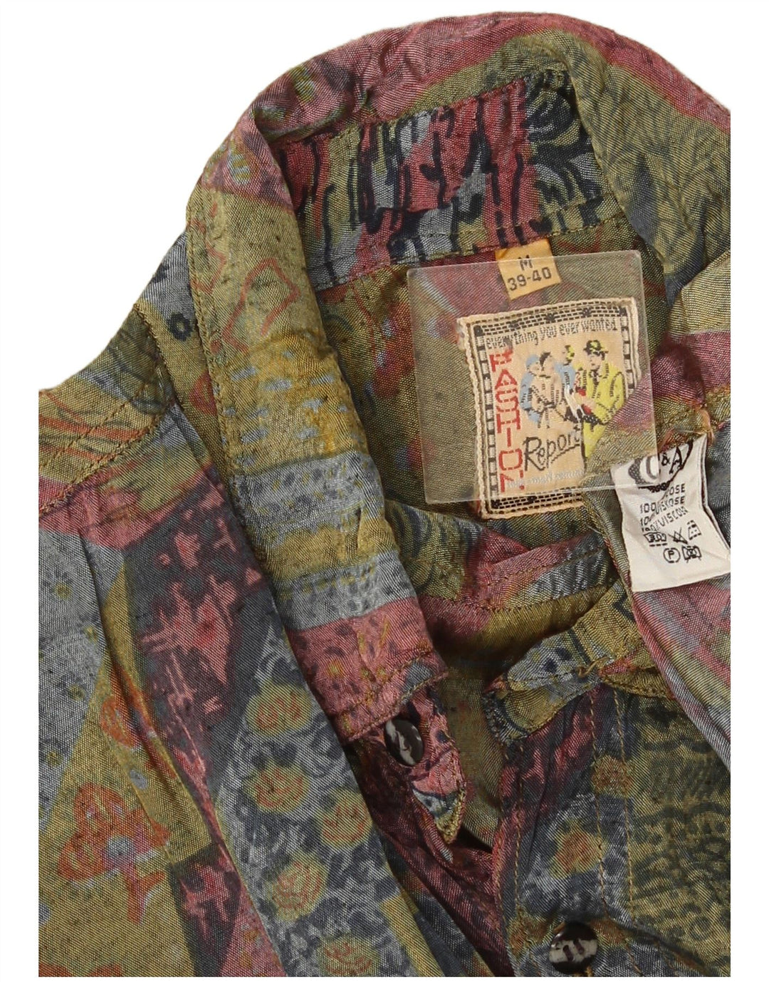 C&A Chemise Homme Taille 39/40 Moyenne Viscose Géométrique Multicolore