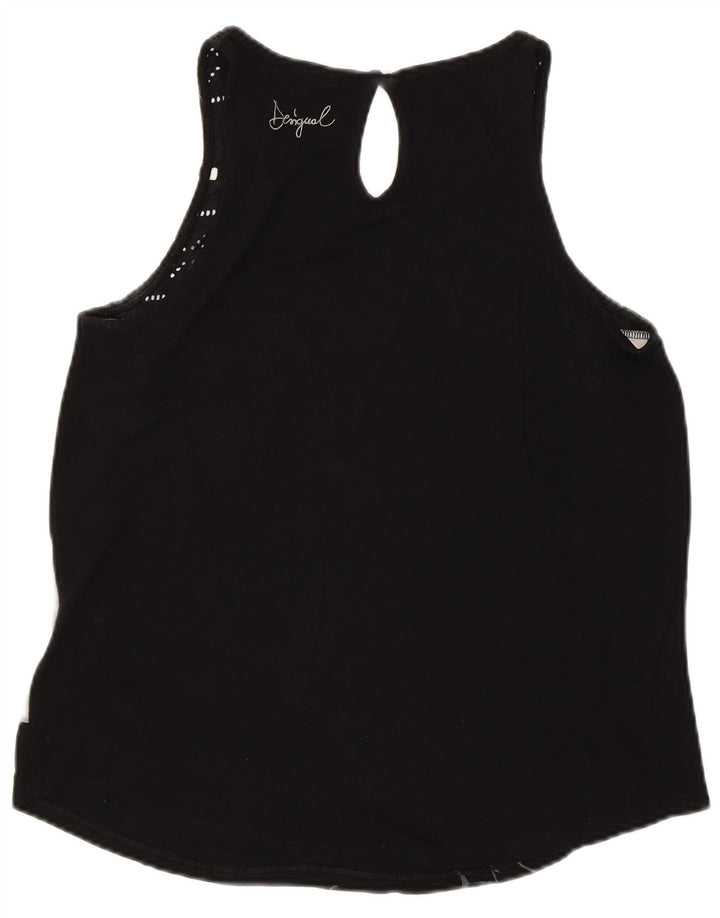 DESIGUAL Débardeur graphique pour femme UK 14 Large Noir Rayé