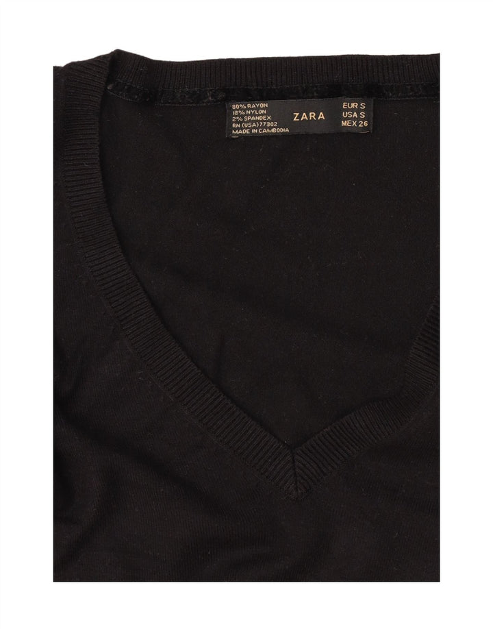 Zara Pull col en V pour femme UK 8 Petite rayonne noire