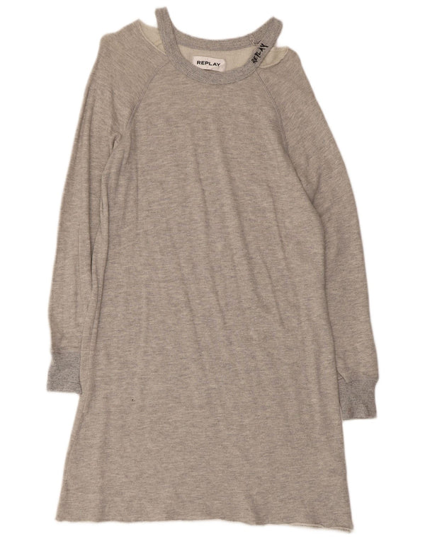 Replay Robe pull sweat-shirt à manches longues pour femme UK 10 Small Gris Coton