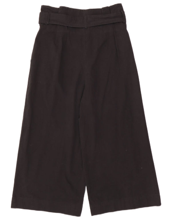 Zara Pantalon Capri Taille Haute Jambe Large Femme Large W30 L22 Coton Noir