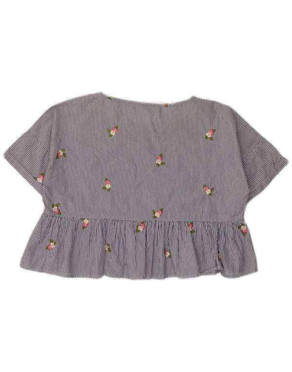 Zara Chemisier court surdimensionné pour femme UK 10 Petit coton à fines rayures bleues