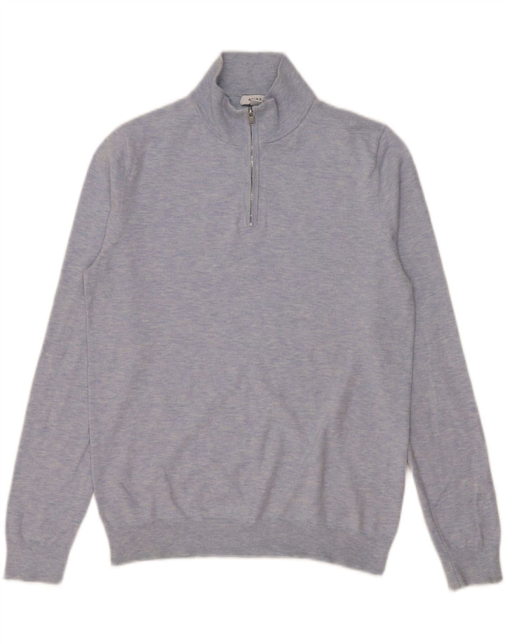 Reiss Homme Pull Col Zippé Petit Bleu Coton