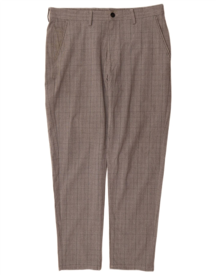 Zara Pantalon Chino Slim Homme EU 42 Large W32 L30 Gris Carreaux Polyester