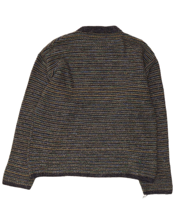 vintage Mens Crew Neck Jumper Pull Grande laine à fines rayures multicolores