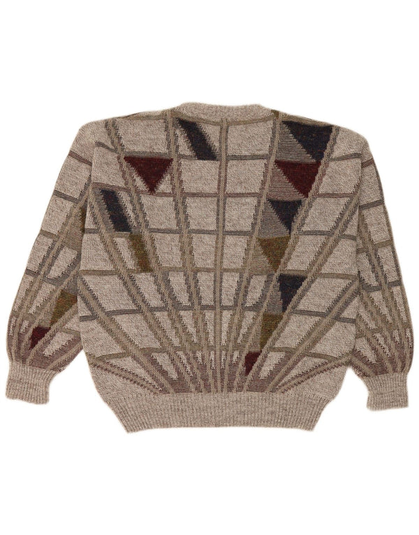 Frank Alexs Pull col rond pour homme IT 50 laine géométrique gris moyen