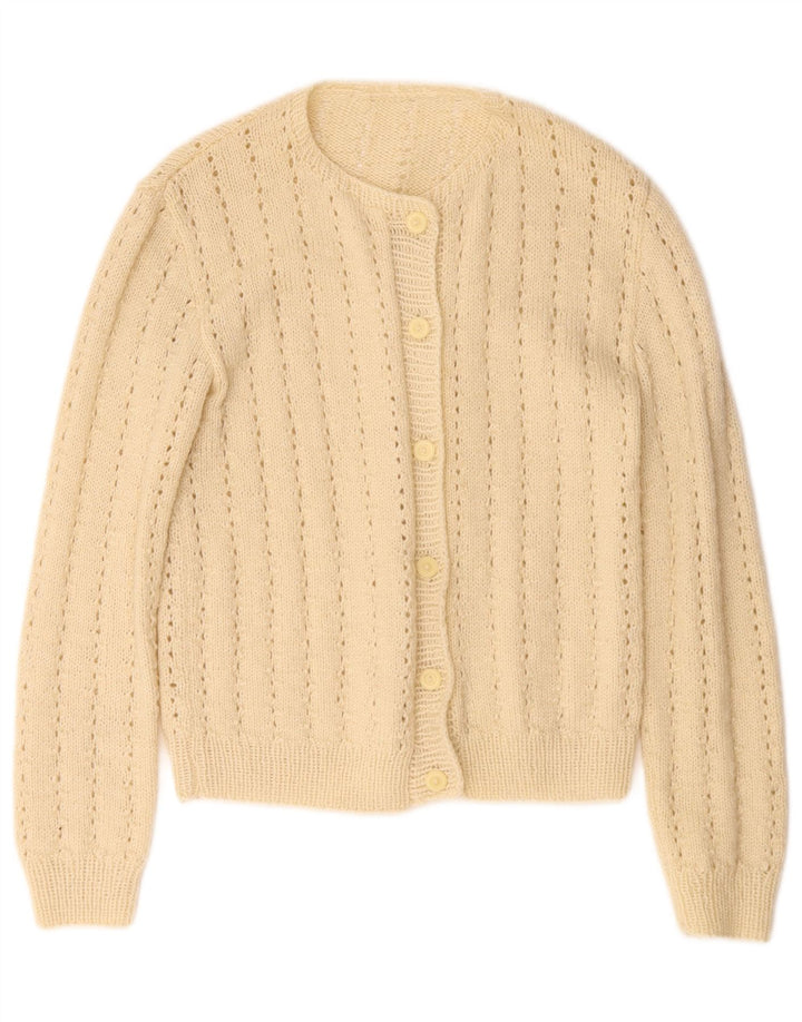 vintage Femme Cardigan Pull UK 10 Petit Beige